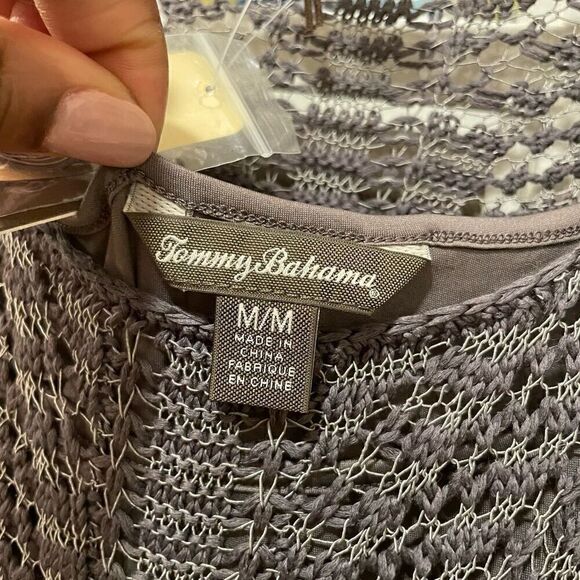 Tommy Bahama Dress Womens M Gray Midi A Line Sweater Open Weave Bracelet Sleeve - Picture 4 of 8